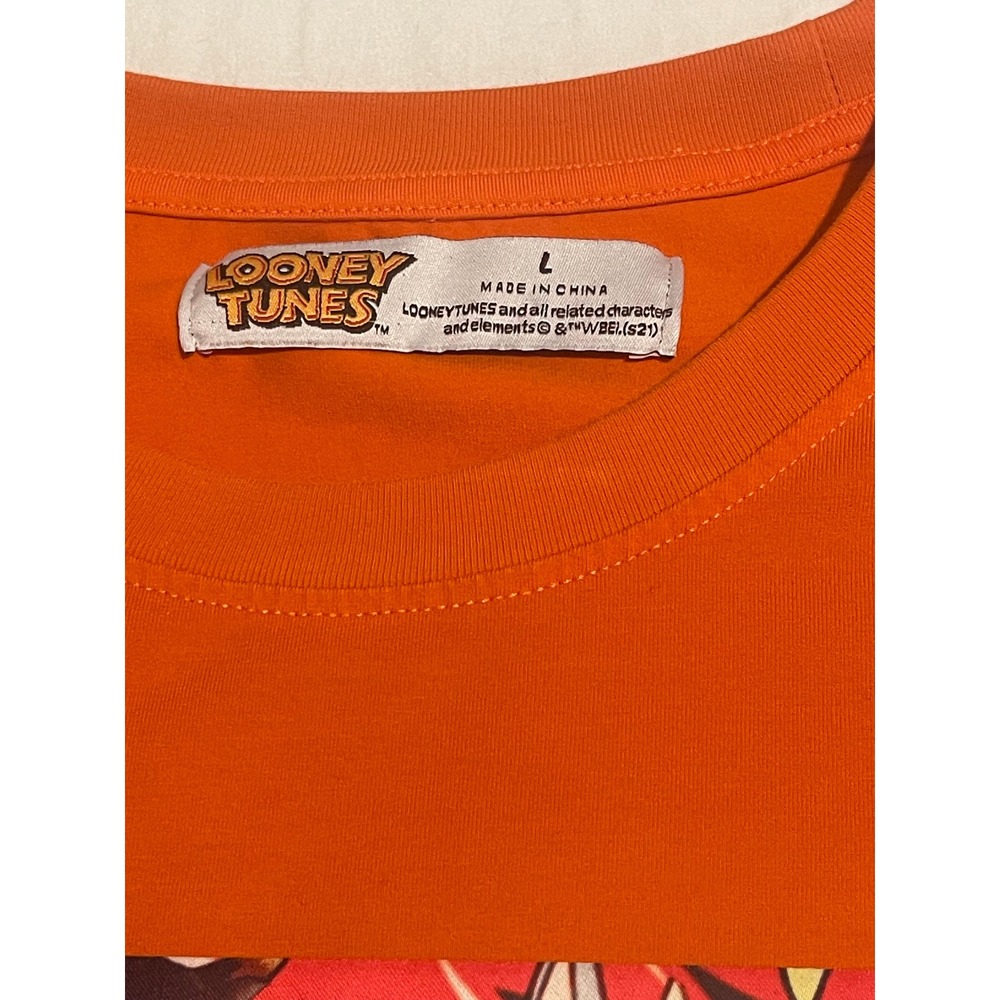 00758 Looney Tunes Orange Graphic T Shirt Bugs Bunny Marvin The Martian Mens L - Picture 2 of 12